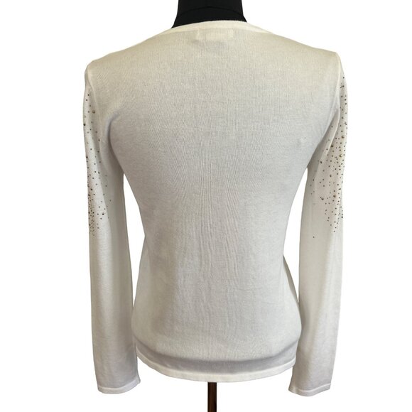Carmen Marc Valvo Long Sleeve Ivory Sweater With Gold Stud Detailing Size M - Picture 4 of 8